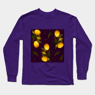 Seamless pattern with lemons and leaves Long Sleeve T-Shirt